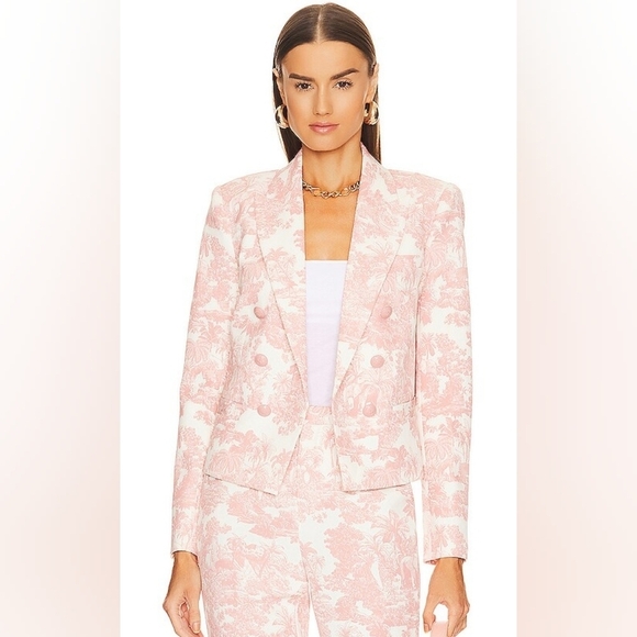 L'Agence Rose Tan Tropical Toile Print Brooke Blazer - Picture 1 of 12